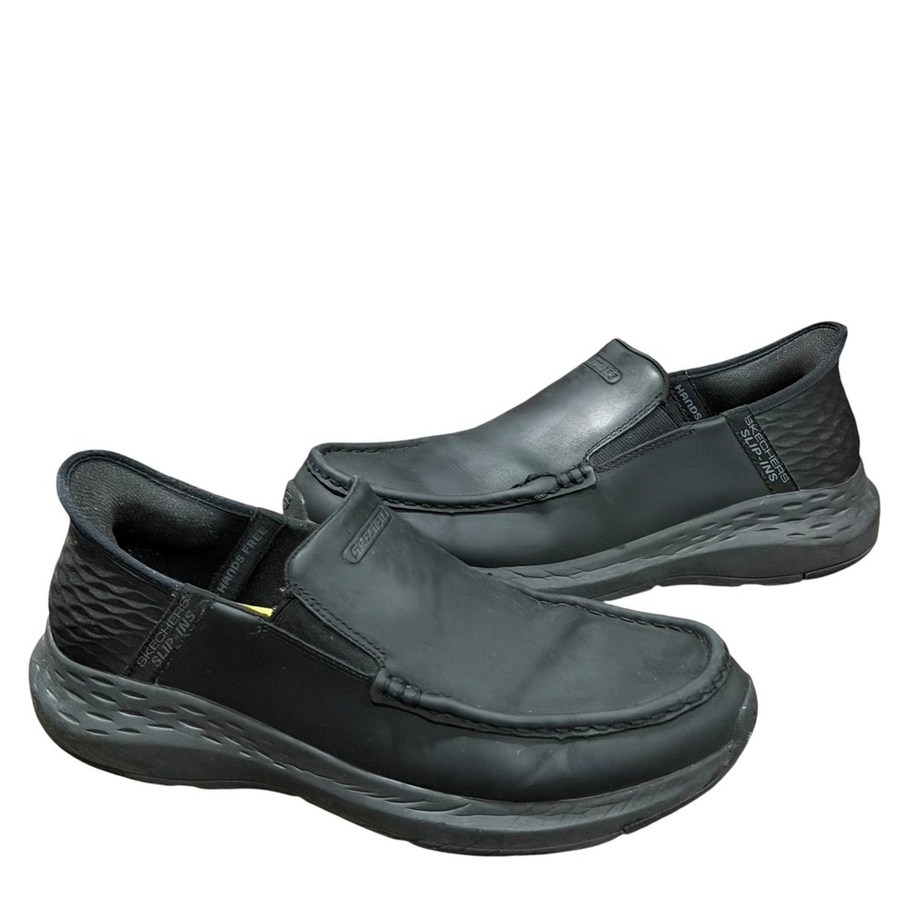 Skechers Slip Ins Parson Shoes Men 9 Black Leather Hands Free Comfort Minimalist